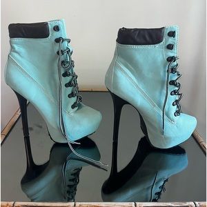 DOLLHOUSE Blue Combat Boot Style High Heels